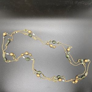 Vintage Premier Designs Green/Gold 36” Necklace